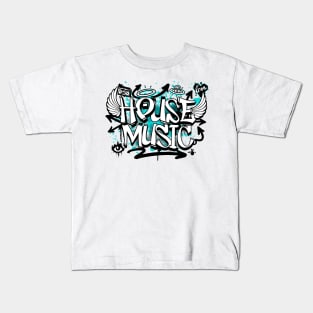 HOUSE MUSIC  - Graffiti Steez (Blue/Black) Kids T-Shirt